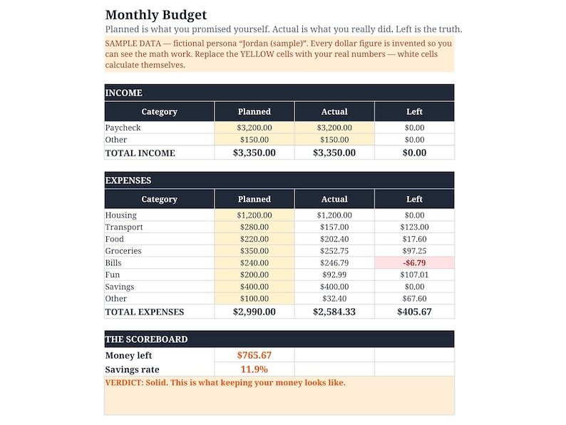 Simple Budget Tracker Spreadsheet — Paycheck Budget Planner, Monthly ...