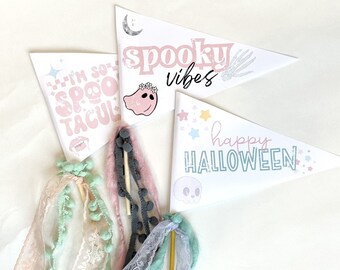 Afdrukbare pastelkleurige Halloween-wimpelvlag Afdrukbare Halloween-vlag Afdrukbaar Halloween-bord Afdrukbaar Roze Halloween-cadeaulabel afdrukbaar