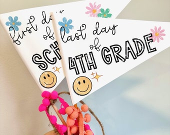 Printable First Day of School Pennant Flag Printable Last Day of School Flag Back to School Sign Printable Pink First Day of School Sign