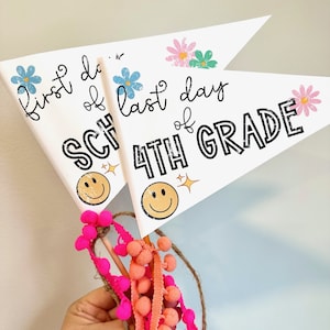 Printable First Day of School Pennant Flag Printable Last Day of School Flag Back to School Sign Printable Pink First Day of School Sign