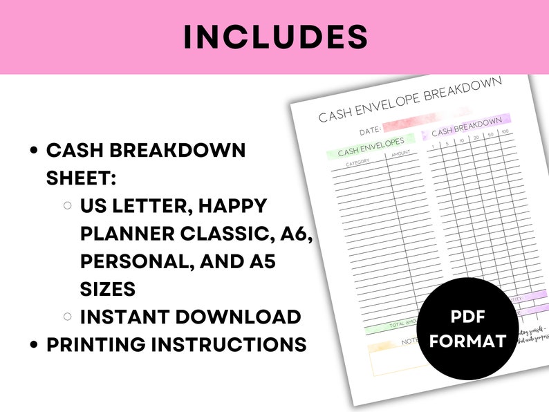 Printable Cash Envelope Breakdown Sheet Printable Cash Denomination ...