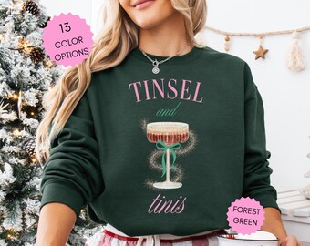 Tinsel and Tinis Sweatshirt Pink Espresso Martini Sweatshirt Coquette Christmas Sweatshirt Christmas Gift for Her Martini Lover Gift