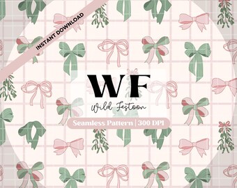 Coquette Christmas Seamless Pattern Christmas Bow Pattern Seamless Pink Christmas Pattern Vintage Christmas PNG Digital Paper Girly Pattern