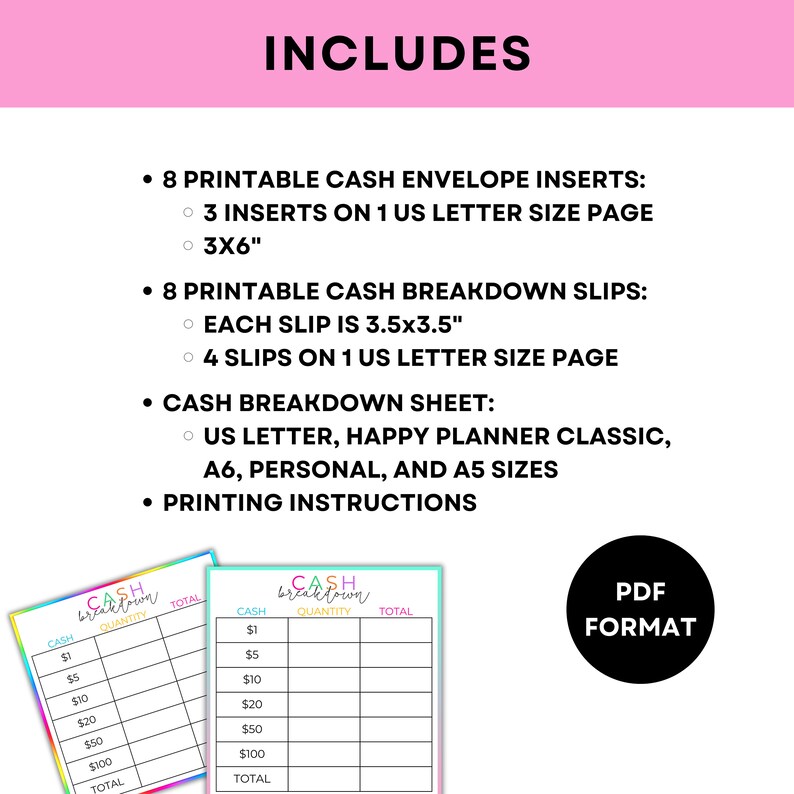 Printable Budget Breakdown Bundle Cash Envelope Breakdown Sheet ...