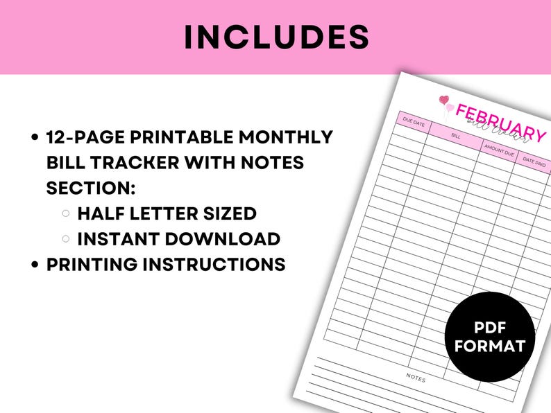 Printable Monthly Bill Tracker Printable Planner Inserts Printable Bill ...