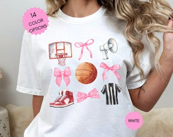 Pink Coquette Basketball Shirt Basketball Mom Shirt Sports Mom Gift for Mom Basketball Game Day Shirt Coquette Clothing Cottagecore Shirt