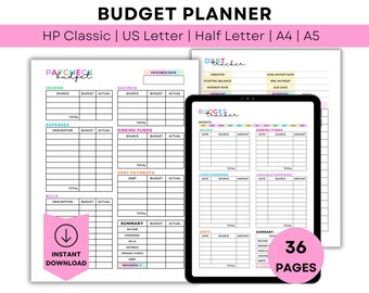 Printable Budget Planner Printable Paycheck Budget Financial Planner Printable Bill Tracker Debt Tracker Savings Challenge Expense Tracker