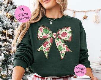 Coquette Christmas Cow Print Sweatshirt Cowgirl Christmas Bow Sweatshirt for Her Christmas Gift for Her Cow Print Bow Shirt Holiday Shirt