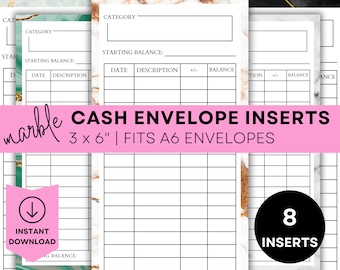 Cash Envelope Inserts Printable Cash Envelope Tracker Cash Stuffing Tracker Budget Binder Inserts Printable Budget Binder Printable A6 Cash