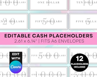 Editable Cash Placeholders Printable Inserts Printable Budget Envelope Cash Stuffing Budget Binder Inserts Printable A6 Cash Envelope