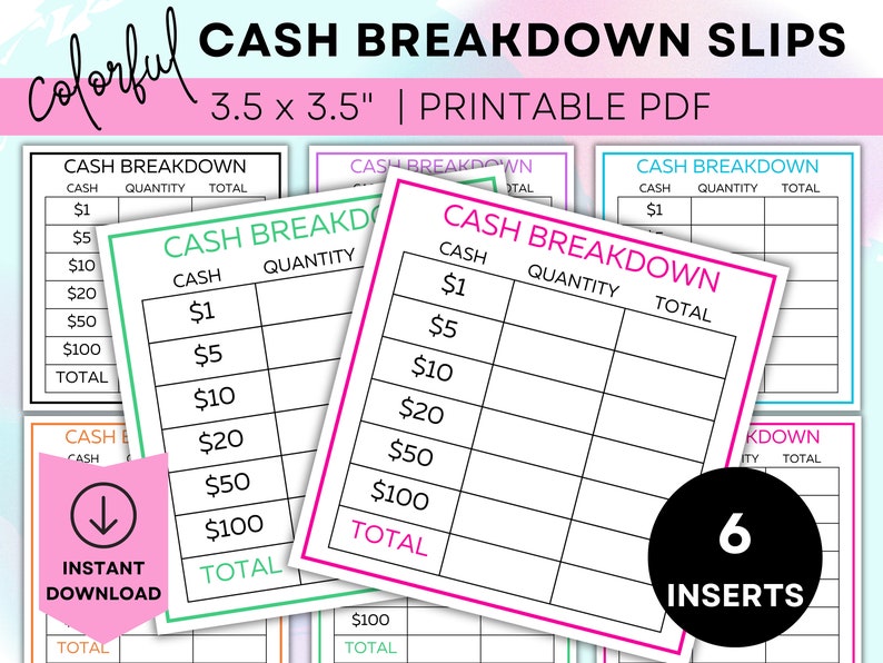 Printable Cash Breakdown Slip Printable Teller Slip Cash Withdrawal Slip Cash Denomination Slip Cash Budgeting Printable Cash Stuffing image 1