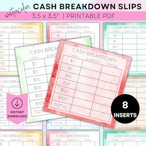 Printable Cash Breakdown Slip Printable Teller Slip Cash Withdrawal Slip Cash Denomination Slip Cash Budgeting Printable Cash Stuffing