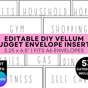 Bearbeitbare DIY Frosted Budget Binder Umschlag Druckbare Budget Umschlag Etiketten Bargeld Füllung Budget Binder Einsätze Druckbare A6 Umschlag