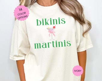 Bikinis Coquette et chemise martinis Tshirt EVJF Cadeau fête des mères pour maman Cadeau pour elle Chemise martini rétro Chemise de plage noeud rose