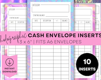 Inserti per buste per contanti Stampabile Tracker per buste per contanti Tracker per riempire i contanti Inserti per raccoglitori di bilancio Stampabile Raccoglitore di bilancio Stampabile A6 Contanti