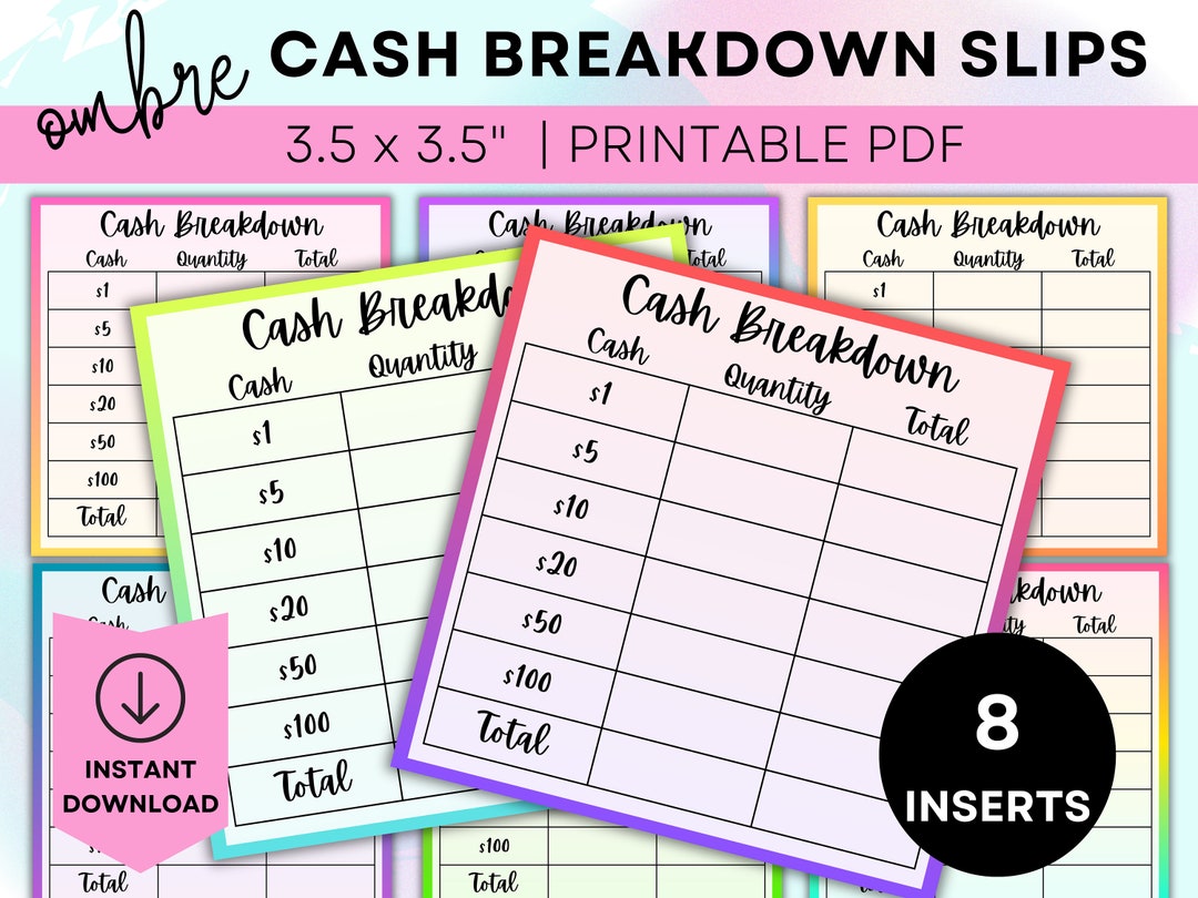 Printable Cash Breakdown Slip Printable Teller Slip Cash Withdrawal