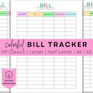 Printable Bill Tracker Printable Monthly Bill Checklist Printable Expense Tracker Happy Planner Printable Planner Insert Minimalist Planner