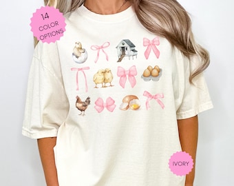 Pink Coquette Chicken Shirt Cottagecore Chicken Shirt Mother&#39;s Day Gift for Mom Chicken Mom Chicken Lover Gift Coquette Clothing Pink Bow