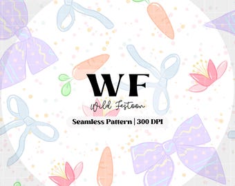 Coquette Easter Seamless Pattern, Easter Sublimation Pattern, Easter Bow Seamless File, Carrot Digital Paper, Seamless Pattern PNG, Bow PNG