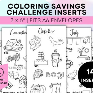Beginner Savings Challenge Bundle Printable Coloring Savings Challenge Printable Savings Tracker Saving Challenge Envelopes A6 Budget Binder