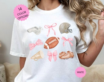 Pink Coquette Football Shirt Football Mom Shirt Sports Mom Gift for Mom Football Game Day Shirt Coquette Clothing Pink Bow Coquette Shirt