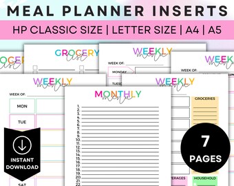 Meal Planner Printable A5 Grocery List Printable Meal Planner Template Happy Planner Inserts Meal Plan Meal Tracker Printable Weekly Meals