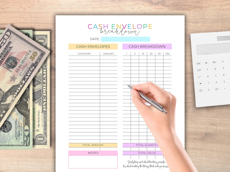 Printable Cash Envelope Breakdown Sheet Printable Cash - Etsy