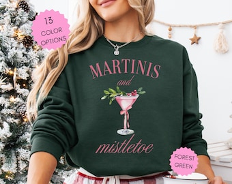 Martinis and Mistletoe Sweatshirt Pink Christmas Martini Sweatshirt Coquette Christmas Sweatshirt Christmas Gift for Martini Lover Gift