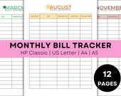 Printable Monthly Bill Tracker Printable Planner Inserts Printable Bill Organizer Printable Happy Planner A4 A5 Monthly Bill Checklist