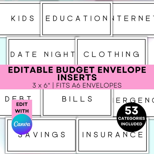 Editable Budget Binder Printable Inserts Printable Budget Envelope Labels Cash Stuffing Budget Binder Inserts Printable A6 Envelope Liner