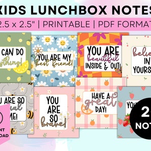 Kinder Lunchbox Notizen druckbare Vintage Lunch Box Karten Back to School Affirmationskarten für Kinder Lunch Note Motivationskarten für Kinder