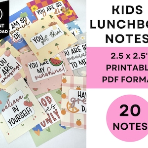 Kinder Lunchbox Notizen druckbare Vintage Lunch Box Karten Back to School Affirmationskarten für Kinder Lunch Note Motivationskarten für Kinder