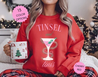 Tinsel and Tinis Sweatshirt Pink Christmas Martini Sweatshirt Coquette Christmas Sweatshirt Christmas Gift for Her Martini Lover Gift