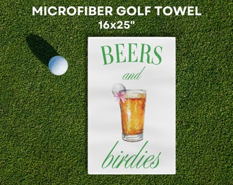 Microfiber Beers and Birdies Golf Towel Preppy Golf Cloth Golf Cloth Women's Golf Towel Coquette Golf Gift for Her Beer Golf Girl Golf Babe