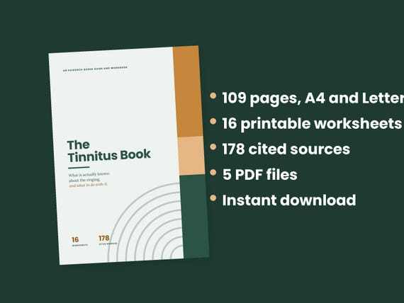 The Tinnitus Book: Evidence-Based Guide for Ringing in the Ears, Ebook and Printable Workbook, 178 Cited Sources, Instant Download