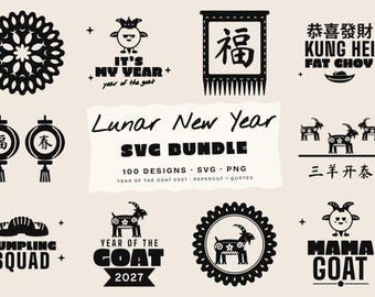 Lunar New Year, Year of the Goat 2027 SVG Bundle, 100 Chinese New Year SVG, Chinese Zodiac Cricut Cut Files