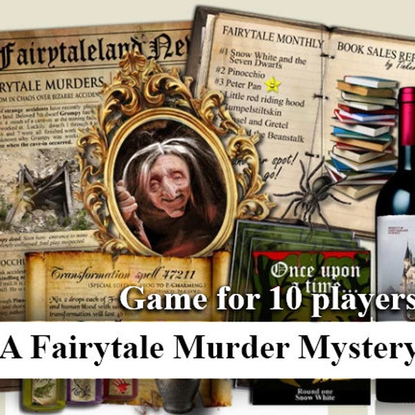 FAIRYTALE Murders Mystery Game download for 10 players. Instant Download. Printable Party Games | Family Fun Games,
