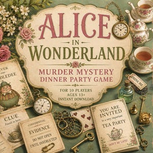 Alice in Wonderland murder mystery dinner party. Instant Download.Instant Download. | Printable Game | Printable Party Games | DYI