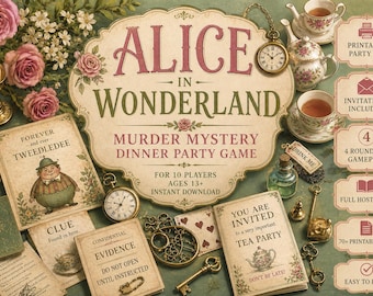 Alice in Wonderland murder mystery dinner party. Instant Download.Instant Download. | Printable Game | Printable Party Games | DYI