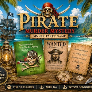 Pirate Murder Mystery dinner  party game download. Instant Download. | Printable Game | Printable Party Games | Family Fun Games,