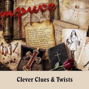 May include: A vintage-themed composition with aged paper, a cross, and illustrations. The word "Inspire" is written in red, dripping letters. The text "Clever Clues & Twists" is at the bottom.
