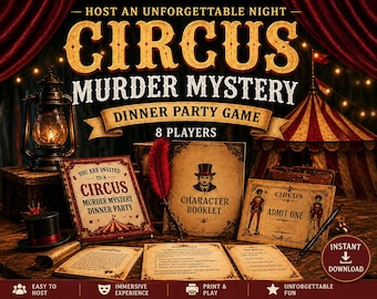 Circus Murder Mystery Party Game Printable | Adult Dinner Party Game | Circus Theme Party | 8 Player Mystery Game | Instant Download PDF