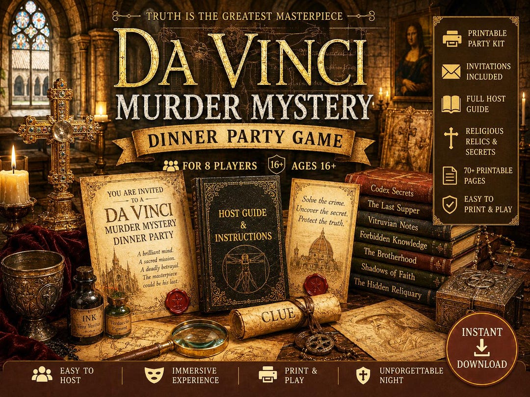 Da Vinci Murder Mystery Dinner Party Game, Printable 8 Player Whodunit ...