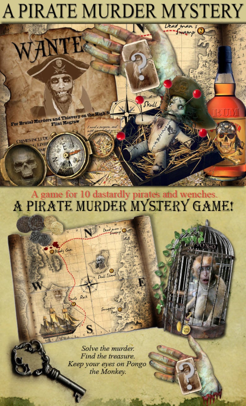 Pirate Murder Mystery party game download. Instant Download. booklets, clues, Ages 16 to Adults. Dinner Party image 2