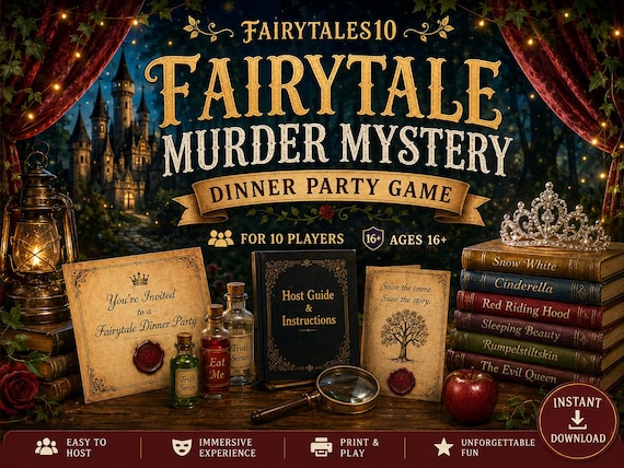 Fairytale Murders Mystery Dinner Party Game for 10 (Instant Download)