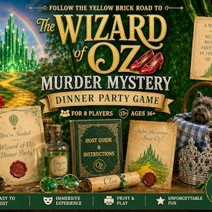 WIZARD OF OZ murder mystery dinner party game.  Instant Download. | Printable Game Printable Party Games | Family Fun Games,