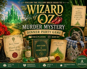 WIZARD OF OZ murder mystery dinner party game.  Instant Download. | Printable Game Printable Party Games | Family Fun Games,