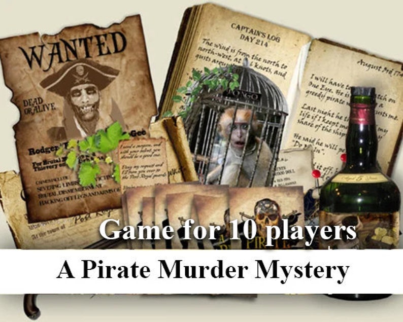 Pirate Murder Mystery party game download. Instant Download. booklets, clues, Ages 16 to Adults. Dinner Party image 1