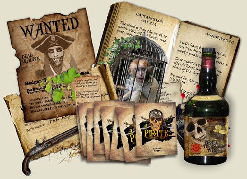 Pirate Murder Mystery party game download. Instant Download. booklets, clues, Ages 16 to Adults. Dinner Party image 4