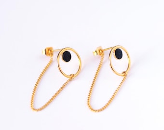 24k gold-plated stud earrings with a fine hoop and a touch of leather – NIL CHAINETTES
